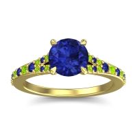 Blue Sapphire Ring In 14k Yellow Gold With Peridot Hanu Round Classic Ring