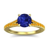Blue Sapphire Ring In 18k Yellow Gold With Citrine Hanu Round Classic Ring