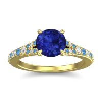 Blue Sapphire Ring In 18k Yellow Gold With Lab Diamond And Swiss Blue Topaz Hanu Round Classic Ring