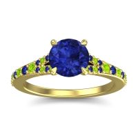 Blue Sapphire Ring In 14k Yellow Gold With Peridot Hanu Round Classic Ring