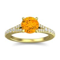 Citrine Ring In 14k Yellow Gold With Lab Diamond Hanu Round Classic Ring