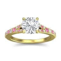 Lab Diamond Engagement Ring In 14k Yellow Gold With Pink Tourmaline And Diamond - Hanu Round Classic Ring