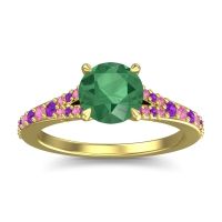 Emerald Ring In 18k Yellow Gold With Amethyst And Pink Tourmaline Hanu Round Classic Ring