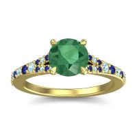 Emerald Ring In 18k Yellow Gold With Aquamarine And Blue Sapphire Hanu Round Classic Ring