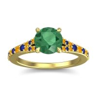 Emerald Ring In 18k Yellow Gold With Blue Sapphire And Citrine Hanu Round Classic Ring