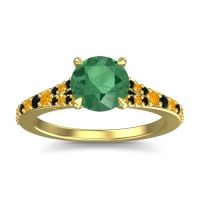 Emerald Ring In 18k Yellow Gold With Citrine And Black Onyx Hanu Round Classic Ring