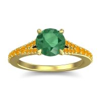 Emerald Ring In 18k Yellow Gold With Citrine Hanu Round Classic Ring
