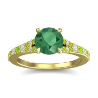 Emerald Ring In 14k Yellow Gold With Lab Diamond And Peridot Hanu Round Classic Ring