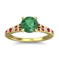 Emerald Ring In 18k Yellow Gold With Lab Diamond And Ruby Hanu Round Classic Ring