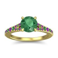 Emerald Ring In 18k Yellow Gold With Amethyst Hanu Round Classic Ring