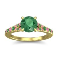 Emerald Ring In 18k Yellow Gold With Pink Tourmaline Hanu Round Classic Ring