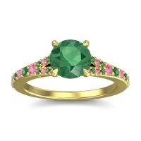 Emerald Ring In 14k Yellow Gold With Pink Tourmaline Hanu Round Classic Ring