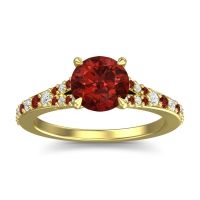 Garnet Ring In 14k Yellow Gold With Diamond Hanu Round Classic Ring
