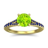 Peridot Ring In 14k Yellow Gold With Blue Sapphire Hanu Round Classic Ring