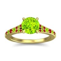 Peridot Ring In 14k Yellow Gold With Ruby Hanu Round Classic Ring