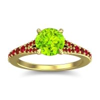 Peridot Ring In 14k Yellow Gold With Ruby And Garnet Hanu Round Classic Ring