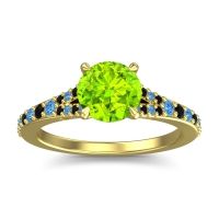 Peridot Ring In 18k Yellow Gold With Swiss Blue Topaz And Black Onyx Hanu Round Classic Ring