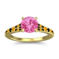 Pink Tourmaline Ring In 18k Yellow Gold With Citrine And Black Onyx Hanu Round Classic Ring