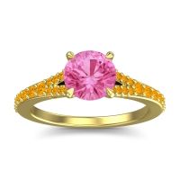Pink Tourmaline Ring In 18k Yellow Gold With Citrine Hanu Round Classic Ring