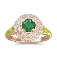 Emerald Ring In 14K Rose Gold With Diamond And Peridot Nikama Round Halo Ring