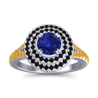 Blue Sapphire Ring In Palladium With Black Onyx And Citrine Nikama Round Halo Ring