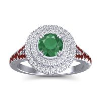 Emerald Ring In Palladium With Diamond And Garnet Nikama Round Halo Ring