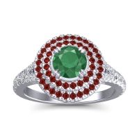 Emerald Engagement Ring In Palladium With Garnet And Diamond - Nikama Round Halo Ring