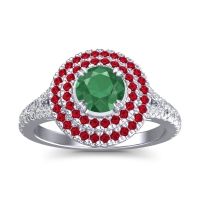 Emerald Ring In Palladium With Ruby And Lab Diamond Nikama Round Halo Ring