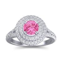 Pink Tourmaline Ring In 14k White Gold With Lab Diamond Nikama Round Halo Ring