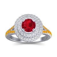Ruby Ring In Palladium With Lab Diamond And Citrine Nikama Round Halo Ring