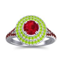Ruby Ring In Palladium With Peridot And Garnet Nikama Round Halo Ring