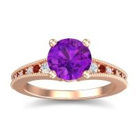 Amethyst Ring In 18K Rose Gold With Diamond And Garnet Vati Round Antique Ring