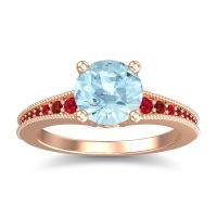 Aquamarine Ring In 18K Rose Gold With Ruby And Garnet Vati Round Antique Ring