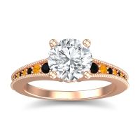 Lab Diamond Ring In 14K Rose Gold With Black Onyx And Citrine Vati Round Antique Ring