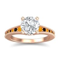 Lab Diamond Ring In 18K Rose Gold With Citrine And Black Onyx Vati Round Antique Ring