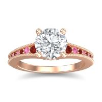 Lab Diamond Ring In 14K Rose Gold With Garnet And Pink Tourmaline Vati Round Antique Ring