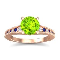 Peridot Ring In 18K Rose Gold With Lab Diamond And Blue Sapphire Vati Round Antique Ring