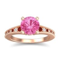Pink Tourmaline Ring In 14K Rose Gold With Garnet And Lab Diamond Vati Round Antique Ring