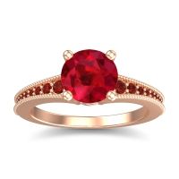 Lab Ruby Ring In 18K Rose Gold With Garnet Vati Round Antique Ring