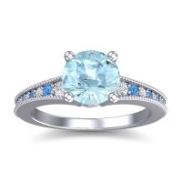 Aquamarine Ring In Palladium With Diamond And Swiss Blue Topaz Vati Round Antique Ring