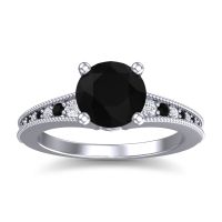 Black Onyx Ring In Palladium With Lab Diamond Vati Round Antique Ring