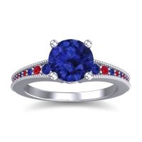 Lab Blue Sapphire Ring In Palladium With Blue Sapphire And Ruby Vati Round Antique Ring