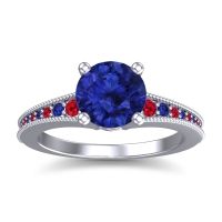 Lab Blue Sapphire Ring In Palladium With Ruby And Blue Sapphire Vati Round Antique Ring