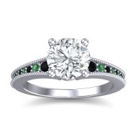 Lab Diamond Ring In 14k White Gold With Black Onyx And Emerald Vati Round Antique Ring