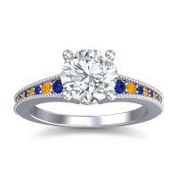 Lab Diamond Ring In 14k White Gold With Blue Sapphire And Citrine Vati Round Antique Ring