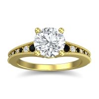 Lab Diamond Ring In 14k Yellow Gold With Black Onyx Vati Round Antique Ring