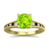 Peridot Ring In 18k Yellow Gold With Diamond And Black Onyx Vati Round Antique Ring