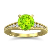 Peridot Engagement Ring In 18k Yellow Gold With Diamond - Vati Round Antique Ring