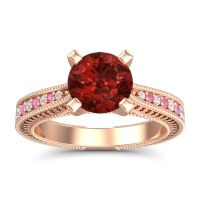 Garnet Ring In 14K Rose Gold With Diamond And Pink Tourmaline Balaja Round Antique Ring