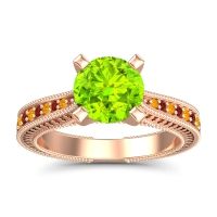 Peridot Ring In 14K Rose Gold With Citrine And Garnet Balaja Round Antique Ring